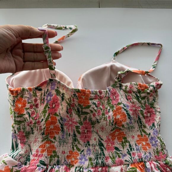 AUW Women's Floral Dress Size Large 80s Coquette Cottage Party Sundress Pop - Picture 5 of 6